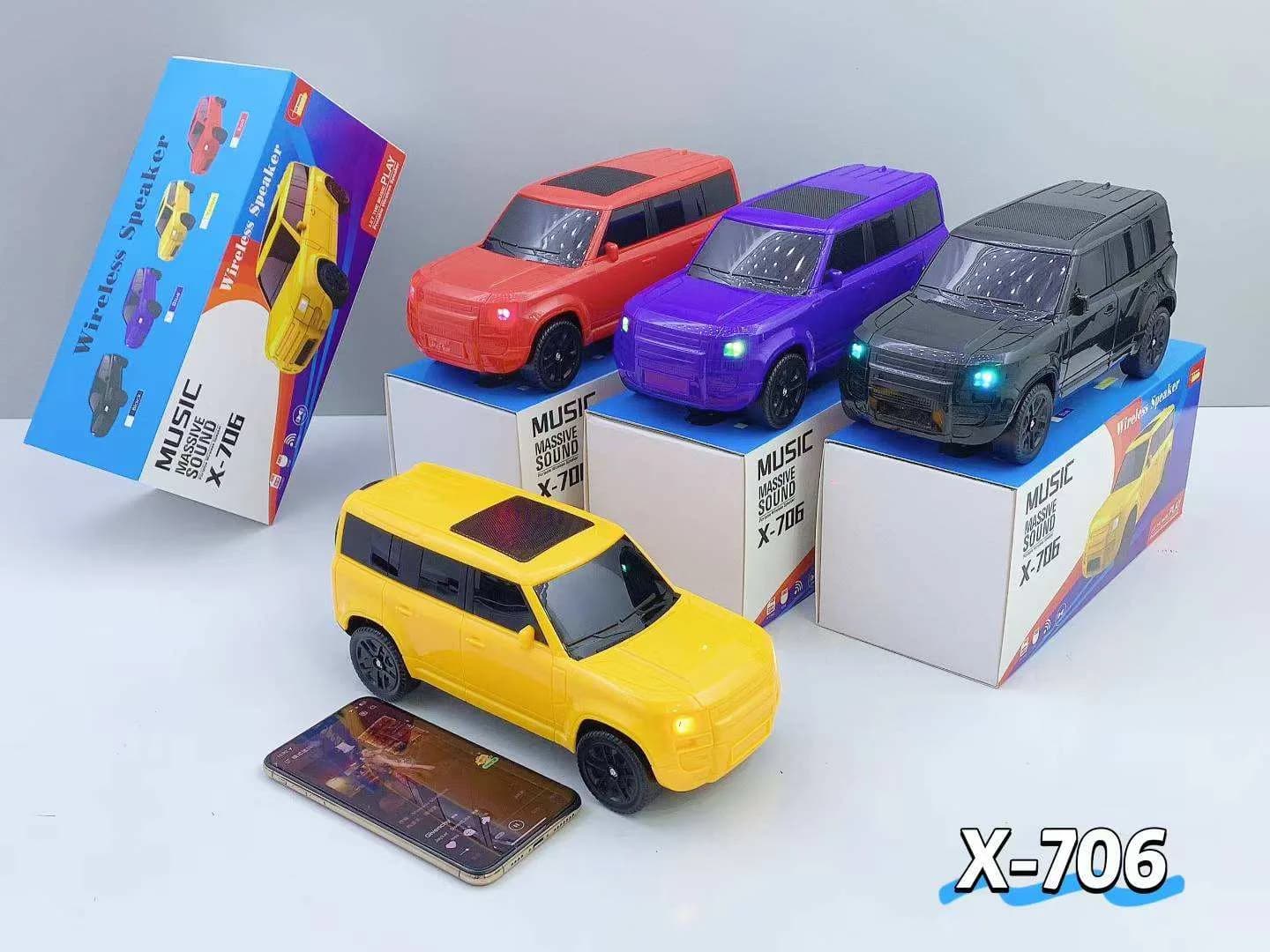 Car Model BT Speaker X-706 Subwoofer Wireless Loud Sound Supported BT TF FM USB TWS Speaker Children's Toy Car Model Speaker