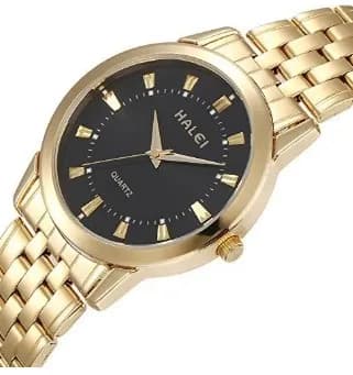 HALEI Brand Men's Full Steel Golden Steel Wrist Watches Business Quartz Watch