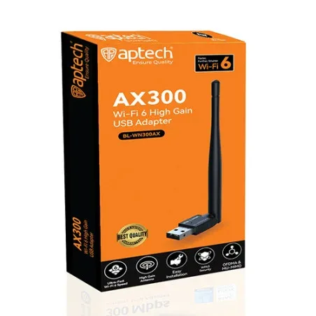 Aptech AX300 Wi-Fi 6 High Gain USB Adapter (AP-WN300AX) Wi-Fi 6 High Gain USB Adapter (AP-WN300AX)